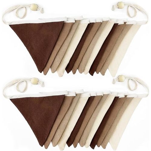 2 Sets of Gradient Brown Nursery Garland 24Pcs Brown Pennant Banner Flags Boho Fabric Triangle Streamers for Kids Jungle Woodland Birthday Baby Shower Teddy Bear Party Decorations Baby Room Decor