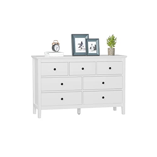 CARPETNAL White Modern Dresser for Bedroom, 7 Drawer Double Dresser with Wide Drawer and Metal Handles, Wood Dressers & Chests of Drawers for Hallway, Entryway.
