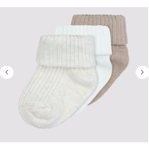 Baby Cotton Blend Turn Over Rib Cuff Socks 3 Pack - Underworks - Oat, white, latte | Target Australia