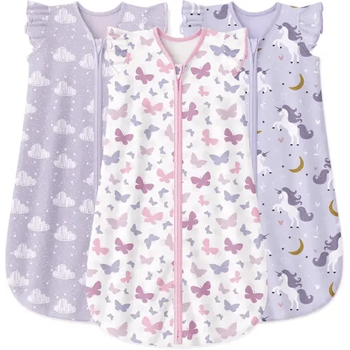Yoofoss Baby Sleep Sack 0-6 Months Wearable Blanket for Babies 100% Organic Cotton 2-Way Zipper TOG 0.5 Toddler Sleeping Sack 3 Pack, Comfy Lightweight Sleep Sacks