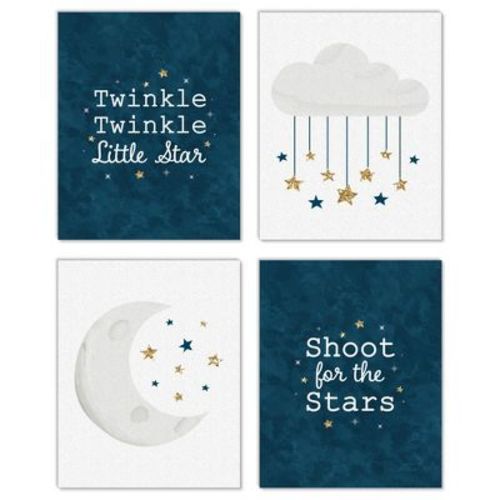 Big Dot Of Happiness Twinkle Twinkle Little Star - Unframed Moon & Cloud Nursery And Kids Room Linen Paper Wall Art - Set Of 4 Artisms - 8 X 10 Inches