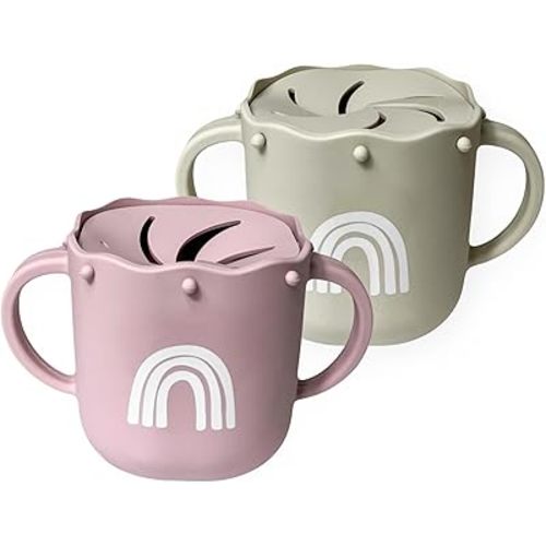 Hippypotamus Snack Cups for Toddlers - Spill Proof - 100% Food-Grade Silicone Snack Containers for Baby - Set of 2 (Blush/Nude)