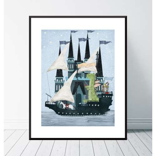 The Magical Castle Ship. Nursery art, Knights and dragons, Children&#39;s wall art, Boys nursery print, Boys adventure nursery, Magic castle art