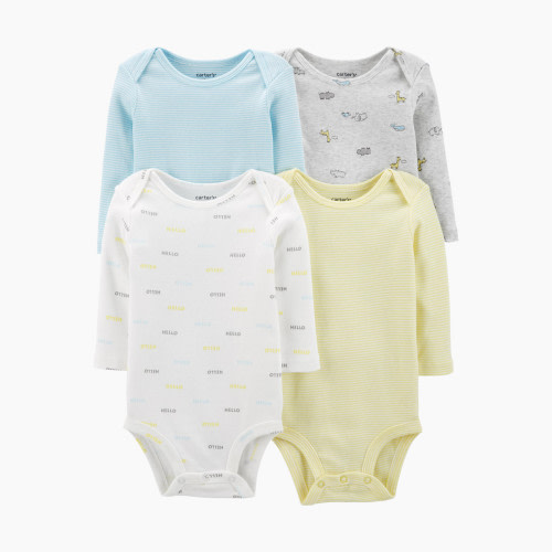 Carter's Long Sleeve Bodysuit (4 Pack) - Multi (Ivory Zoo Animals), Newborn