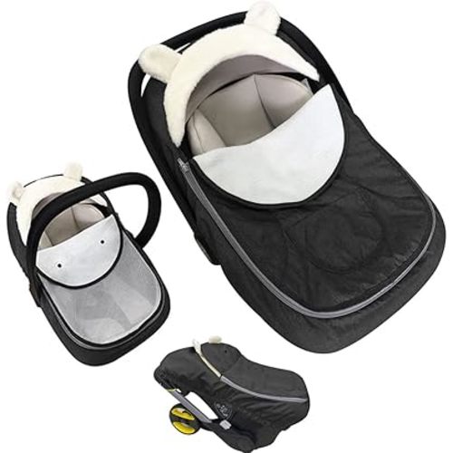 Carseat Cover,Baby Car Seat Cover,Infant Carseat Cover Canopy Universal Fitted Winter Autumn Spring Car Seat Cover for Babies Boy Girl Newborn,with Mesh Cover,Warm Breathable-Black