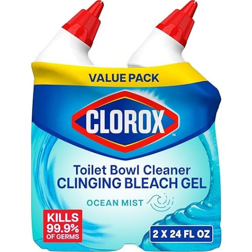 Clorox Toilet Bowl Cleaner, Clinging Bleach Gel, Ocean Mist - 24 Ounces, Pack of 2