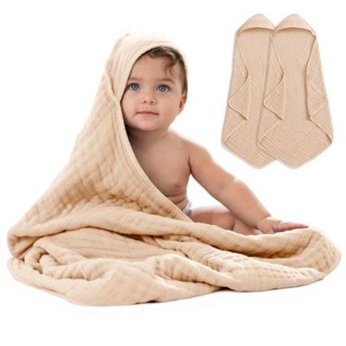 Comfy Cubs Hooded Baby Towels - 6 Layer, 100% Muslin Cotton - Large 32 x 32 Inch, Unisex