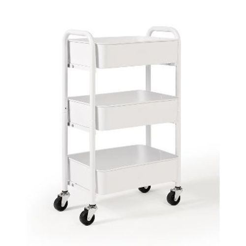 SunnyPoint 3-Tier Delicate Compact Rolling Metal Storage Organizer-Mobile Utility Cart White