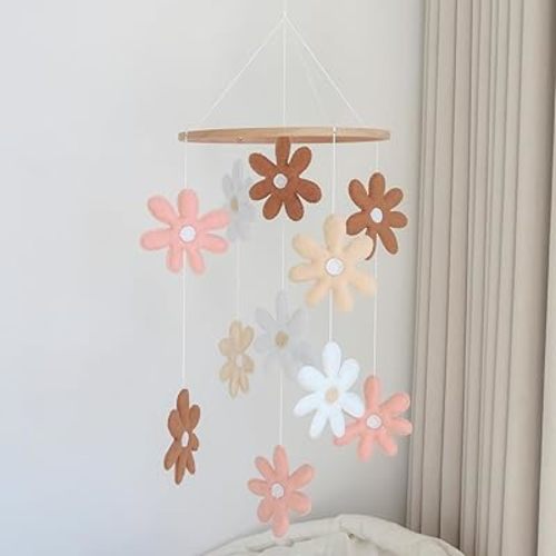 Flower Crib Mobile for Girls - Handmade Daisy Baby Mobile for Crib & Bassinet, Eco-Friendly Nursery Mobile, Shower Baby Girl Mobile for Crib