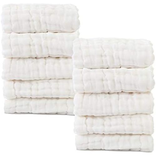 Parker Baby Washcloths - 6 Pack of 100% Cotton Muslin Wash Cloths - Soft, Absorbent and Natural - White