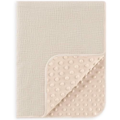 Susurration Baby Blanket for Unisex Boys Girls, Soft Nursery Minky Blanket with Muslin Cotton Front and Dotted Fleece Back, Receiving Blanket for Baby Newborn Infant, 30x40inch (Cream)