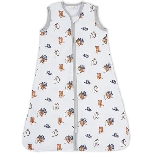 LollyBanks Organic Cotton Baby Sleep Sack, 0.5 TOG Lightweight, 2-Way Zipper, 6-12 Months Newborn Sleep Sacks for Baby Boys (Cowboy Outfit)