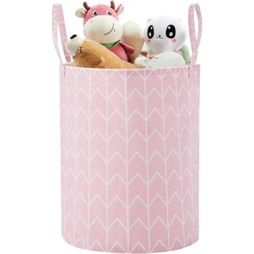 TECHMILLY Large Storage Basket for Girls and Boys, Collapsible Laundry Hamper with Long Handles, Toy Bins for Nursery, Kids Room Décor