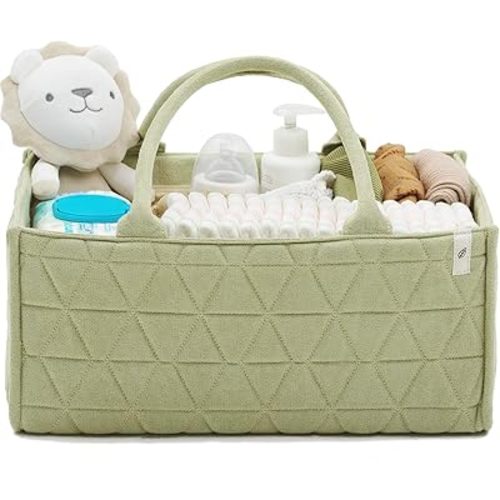 Baby Diaper Caddy Organizer Soft Nursery Storage Basket for Changing Station Girl and Boy - Baby Registry Must Haves Newborn Essentials - Gift for Baby Shower Car Caddy Organizer (Pistacchio Green)