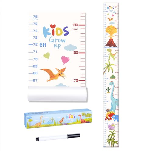Eichzer Baby Height Growth Chart, Premium Handing Ruler Home Nursery Wall Decor for Kids, 76" x 8" Growth Tracker for Children Height Record, Boys & Girls Playroom Decoration Sticker (Dinosaur)