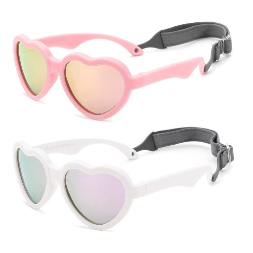 COASION Baby's First Sunglasses with Strap, Unbreakable Polarized Newborn Infant Heart Sunglasses for Ages 0-24 Months