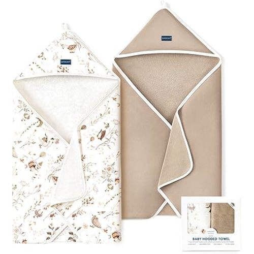 GRSSDER Baby Hooded Towel 2 Pack for Newborn, Super Soft Bath Towels with Original Designs, Ultra Absorbent Knit Terry, Large Toddler Towels with Hood for Boys Girls, Shower Gifts for Infant,34"x 34"