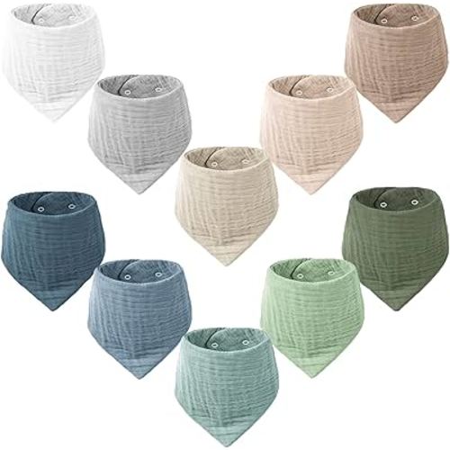 Konssy Muslin Baby Bibs 10 Pack Baby Bandana Drool Bibs 100% Cotton for Unisex Boys Girls,10 Solid Colors Set for Teething Drooling