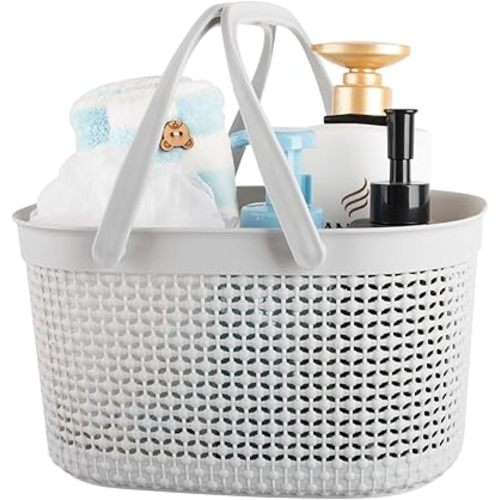 rejomiik Portable Shower Caddy Basket, Plastic Organizer Storage Tote with Handles for Bathroom, College Dorm, Kitchen, Grey