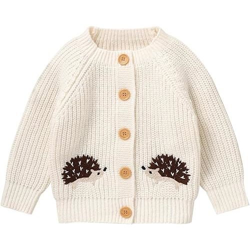 Opewod Baby Boy Girl Knit Cardigan Sweater Soft Warm Crochet Round Neck Long Sleeve Coat Toddler Outwear Fall Winter Clothes