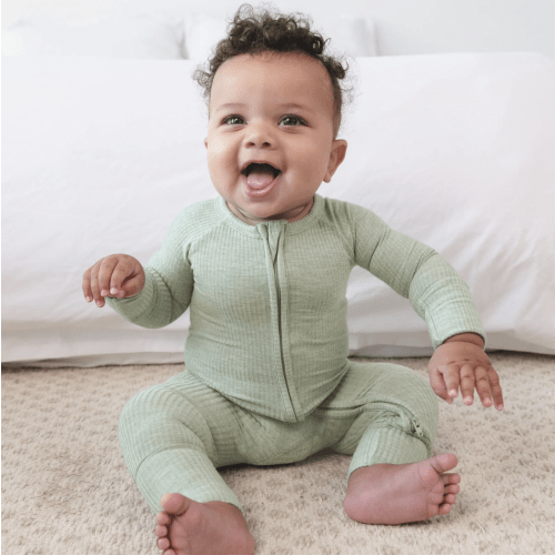 Heather Sage Ribbed Zippy - Little Sleepies