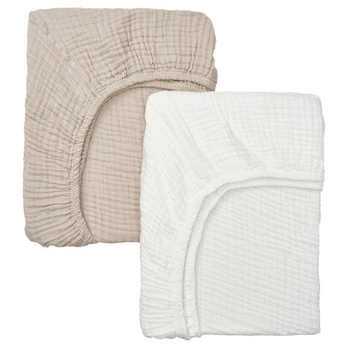 LEN Crib fitted sheet - white beige/muslin 27 1/2x52 "