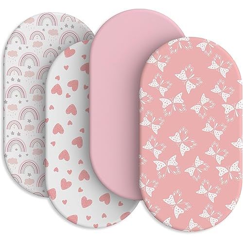 IOCCLH Baby Bassinet Sheets for Baby Boy Girls,4-Pack Fitted Bassinet Sheets Set Compatible with Halo Bassinest Swivel Sleeper,Baby Delight,Angelbliss,32"X16" (Pink Collection)