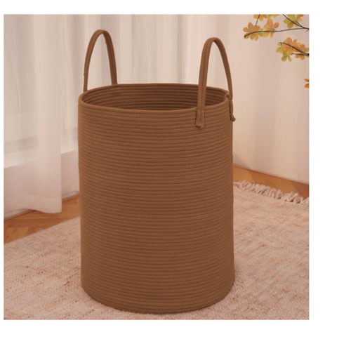 Large Woven Laundry Basket Hamper,60L Cotton Rope Storage Bin for Blankets,Toys and Clothes,Decorative Tall Nursery Hamper for Living Room,Baby Nursery,Bathroom and Bedroom,Golden Jute