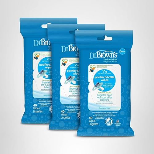 Dr. Brown's Bottle and Pacifier Healthy Wipes, Naturally Cleaning for Bottles and Baby Items, 40 Count, 3 Pack