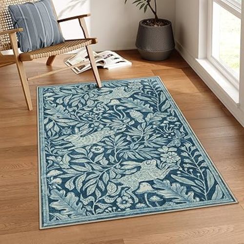 Lahome Forest Rabbit 3x5 Rugs for Entryway Indoor, Soft Animal Washable Area Rug for Bedroom Entrance, Whimsical Bunny Woodland Carpet for Nursery, Stain Resistant Soft Indoor Door Mat