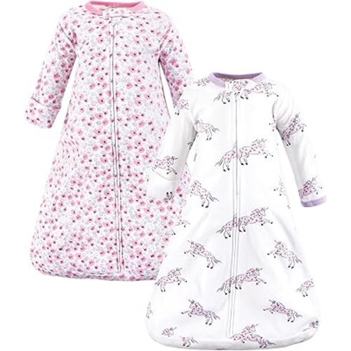 Hudson Baby Unisex Baby Cotton Wearable Sleeping Bag, Sack, Blanket, Floral Unicorn Long Sleeve, 3-9 Months