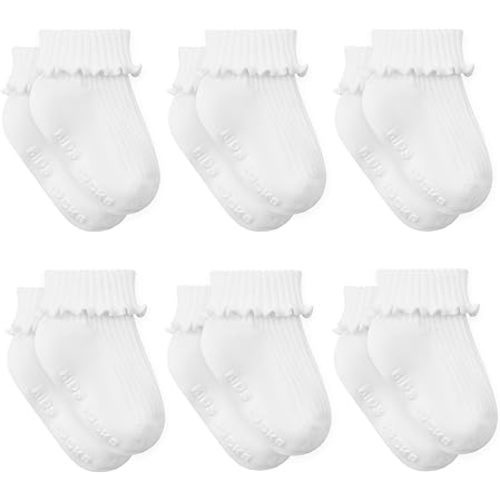 Zando Baby Girl Socks Toddler Ruffle Socks Infant Newborn Cotton Non Slip Socks with Grips Frilly Dress Socks for Girls