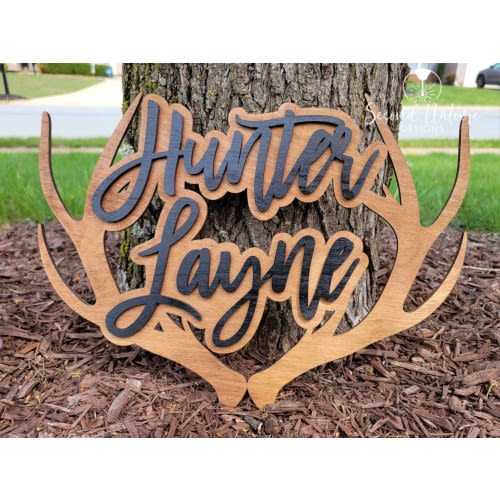 3D Personalized Deer Antler Sign | Boy&#39;s Antler Name Sign | Deer Antlers Nursery Decor | Monogram Kids Room Decor