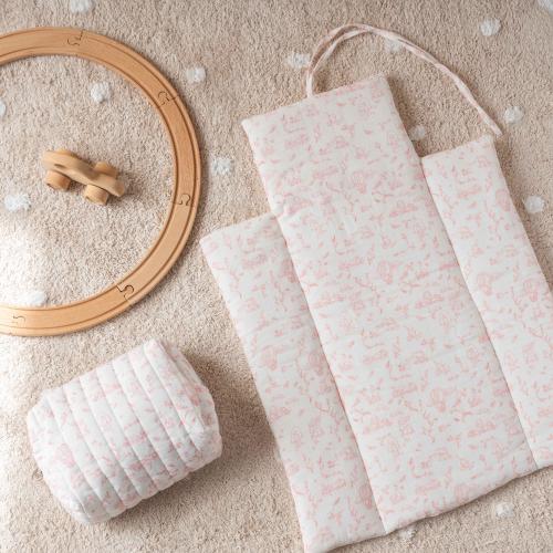 Baby Changing Mat - Pink Toile de Jouy, Cotton Baby Portable Diaper Changing Pad, Baby Girl, Baby Boy, Baby Shower Gift, Baby Accessories