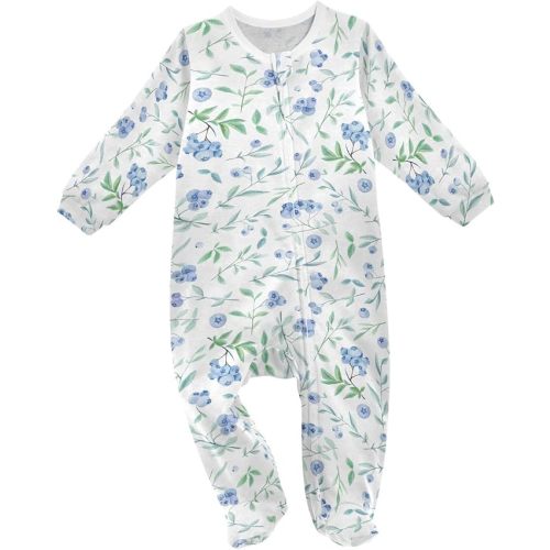 Dussdil Blueberry Leaves Baby One-Piece Footies Boys Girls Newborn Rompers Pajamas Cotton Footed Pjs