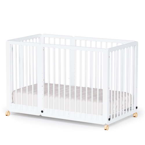 JOYMOR 8-in-1 Convertible Crib with 2" Mattress, Convert to Bassinet, Mid Crib, Full Size Baby Crib