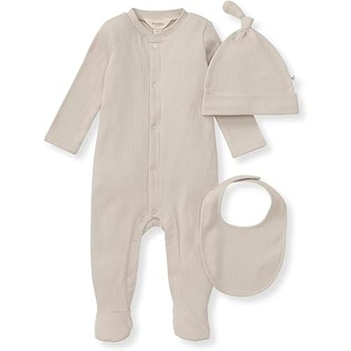 Burt's Bees Baby Unisex Baby Jumpsuit Set, 100% Organic Cotton 3-Piece Gift Outfit Coverall with Matching Hat and Bib