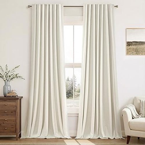 MIULEE Cortinas de lino 100% opacas de 84 pulgadas de largo, 2 paneles, pestañas traseras plisadas con gancho para cinturón, cortinas con aislamiento térmico para dormitorio, sala de estar, cortinas