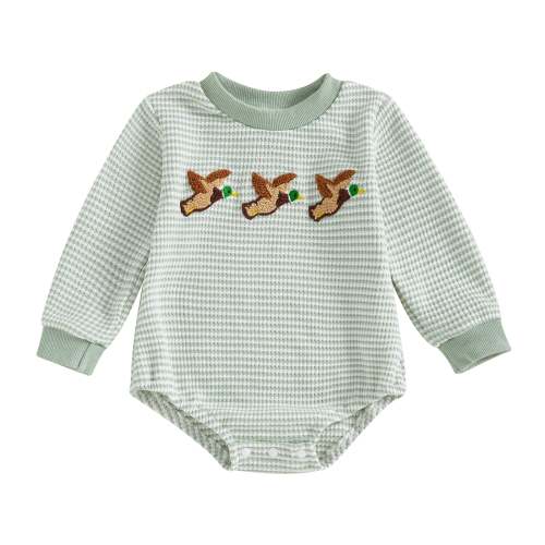 Newborn Baby Boy Romper Long Sleeve Round Neck Duck Embroidery Bodysui – Buttons & Bows Children’s Boutique