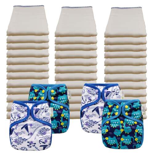 Unbleached Economy Prefold Diaper Packages with OsoCozy One Size Covers (Feathers/Critters)