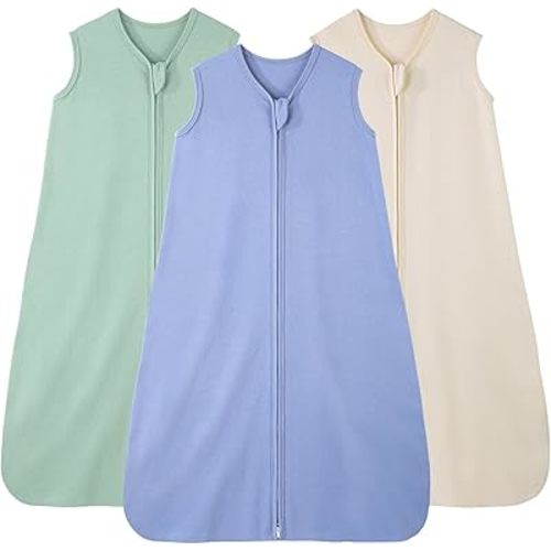 Baby Sleep Sack 6-12 Months, 100% Cotton Sleeping Sack for Newborn and Infant, 3 Pack Baby Wearable Blanket, 0.5 Tog Lightweight Double Zipper Sleep Bag Apricot