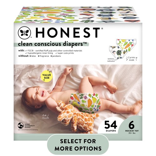 The Honest Company, Clean Conscious Disposable Baby Diapers, Size 6, 54 Count (Select for More Options)