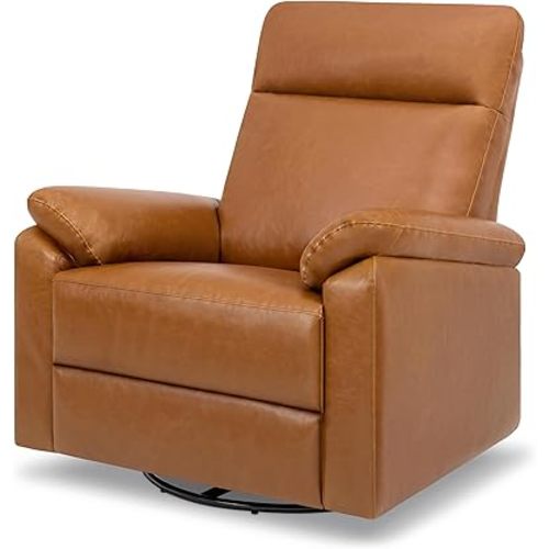DaVinci Suzy Glider Recliner Nursery Chair - Glider Rocking Chair for Nursery and Living Room - GREENGUARD Gold, FSC & Certi-PUR US Certified - 360° Swivel Rocker Recliner Chair (Vegan Tan Leather)