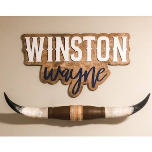 Custom 3D Name Sign, Name Sign for Boy, Nursery Wall Art, Wooden Name Sign, Outline Name Sign, Western Nursery Decor, Cowboy Nursery Theme