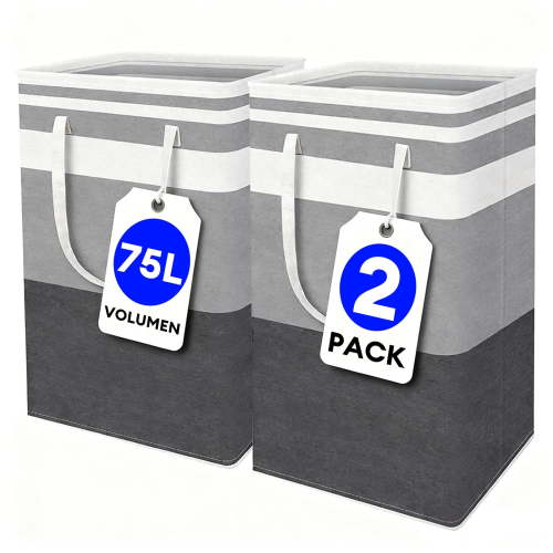 OCJRFGBN 2-Pack 75L Large Collapsible Laundry Basket, Waterproof Clothes Organizer, Space-Saving Storage