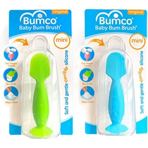 Bumco 2-PACK Diaper Cream Spatula - FULL-SIZE + MINI Baby Bum Brush with TRAVEL CASE - Diaper Cream Applicator for Baby - Baby Necessities - Suitable for Aquaphor, Desitin - Blue & Green