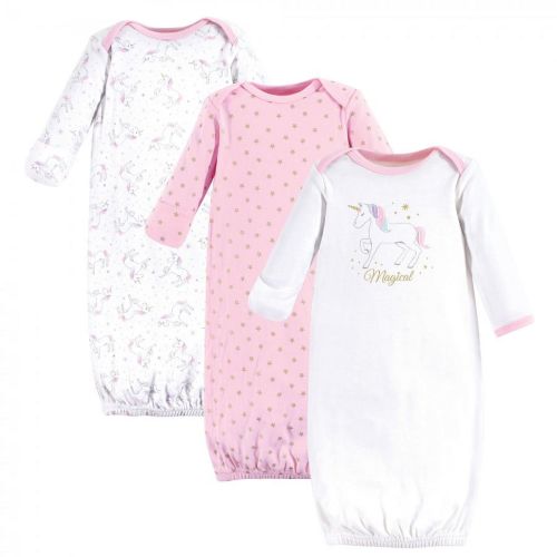 Hudson Baby Infant Girl Cotton Long-Sleeve Gowns 3pk, Magical Unicorn, 0-6 Months