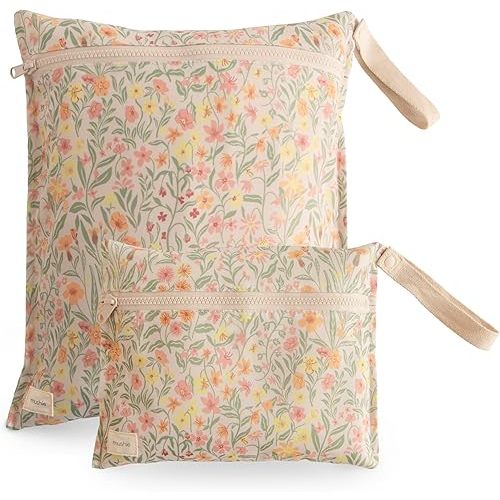 mushie Water Resistant Wet Bags | Set of 2 (Pastel Blooms)