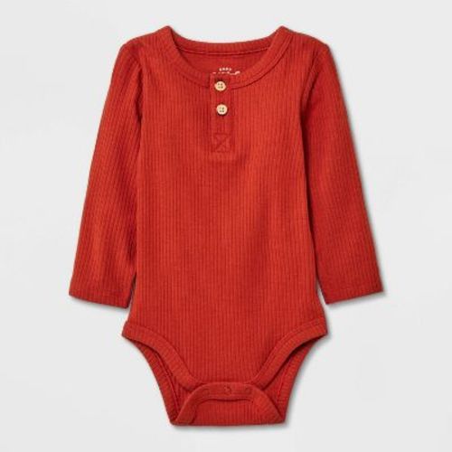 Baby Long Sleeve Henley Bodysuit - Cat & Jack™ Rust 18m