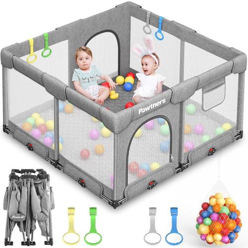 Foldable Playpen for Babies and Toddlers: 50" L x 50" W x 27" H, Large Kids Play Yard, Portable for Indoor and Outdoor Play Area, Baby Gate With 50PCS Ocean Ball, 4 Handles